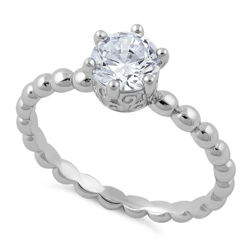 Best Feel Rings-Sterling Silver Crown Beaded Clear CZ Ring