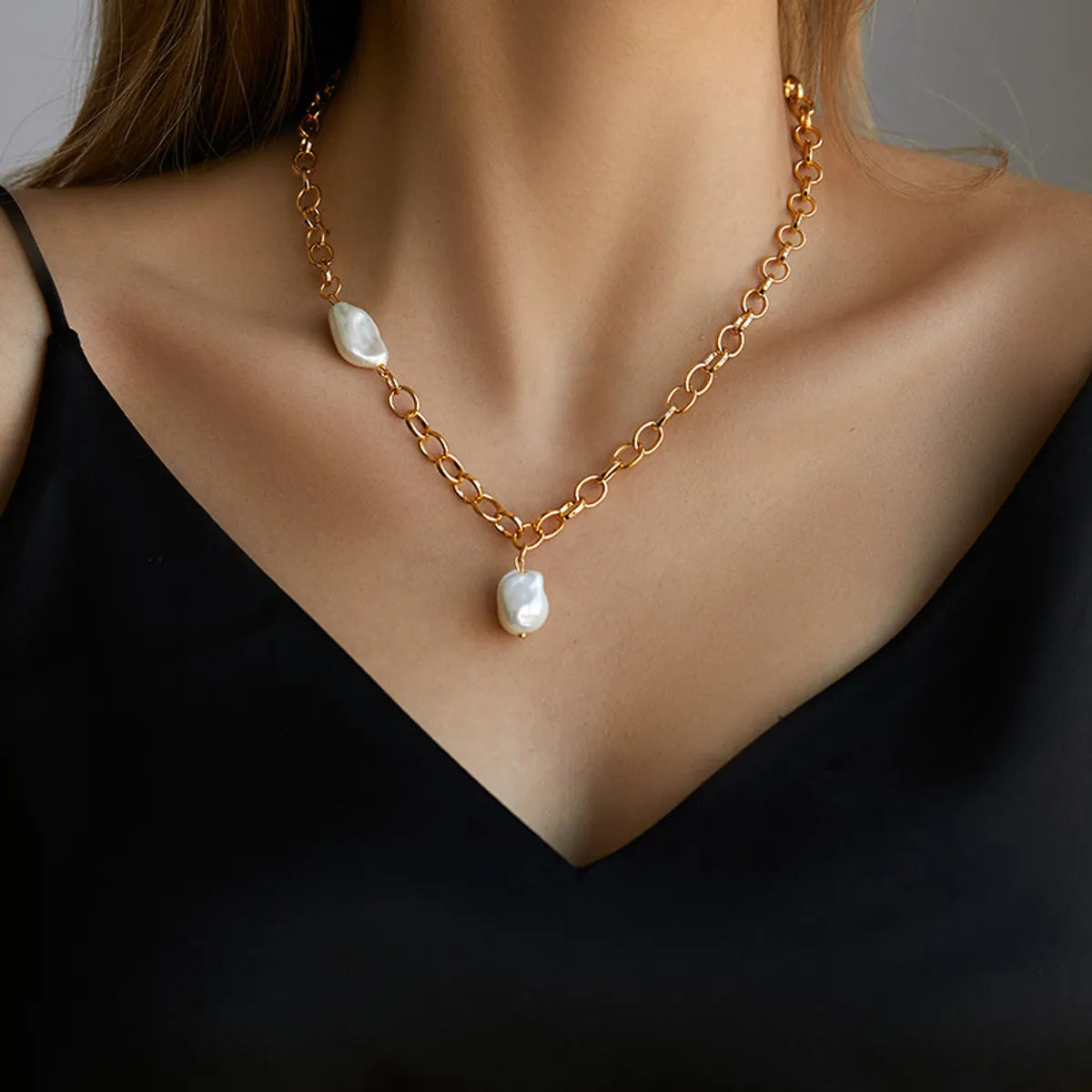 Deep Necklaces For Edge-Elegant Geometric Copper Plating Freshwater Pearl Necklace