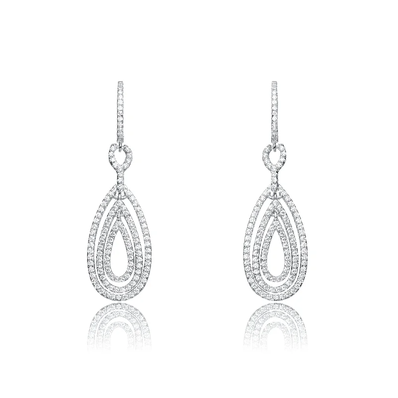 Earrings Life Tips-Cubic Zirconia Sterling Silver Rhodium Plated Outlined Pear Drop Earrings