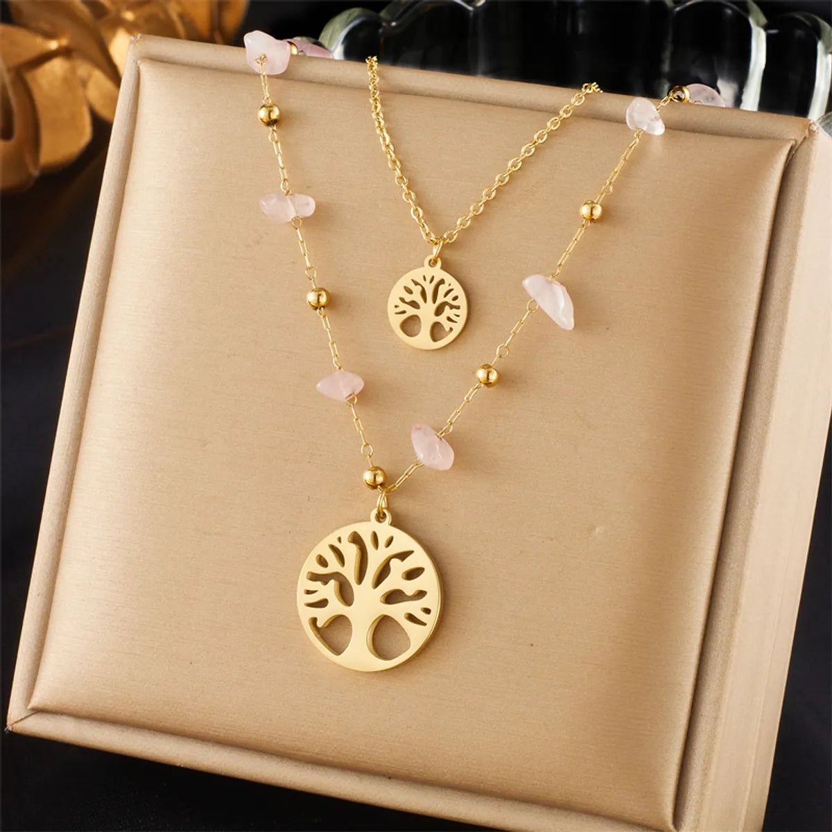 Necklaces For Rain Glow-Wholesale Elegant Lady Tree Titanium Steel Plating 18k Gold Plated Layered Necklaces