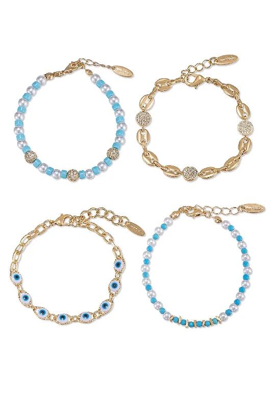 Bracelets Top Designers-Turquoise and Pearl Bracelet Set