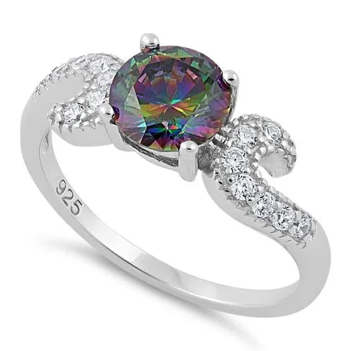 Rings Fade Guide-Sterling Silver Round Rainbow Topaz CZ Ring