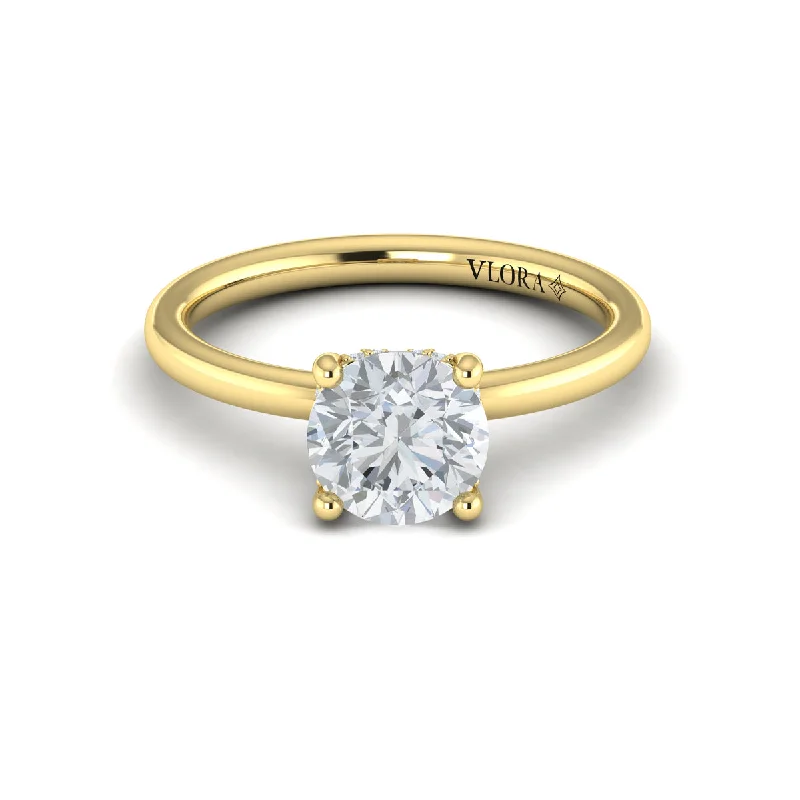 Rings For Short Nails-Diamond Hidden Halo Solitaire Engagement Ring in 14K Yellow Gold