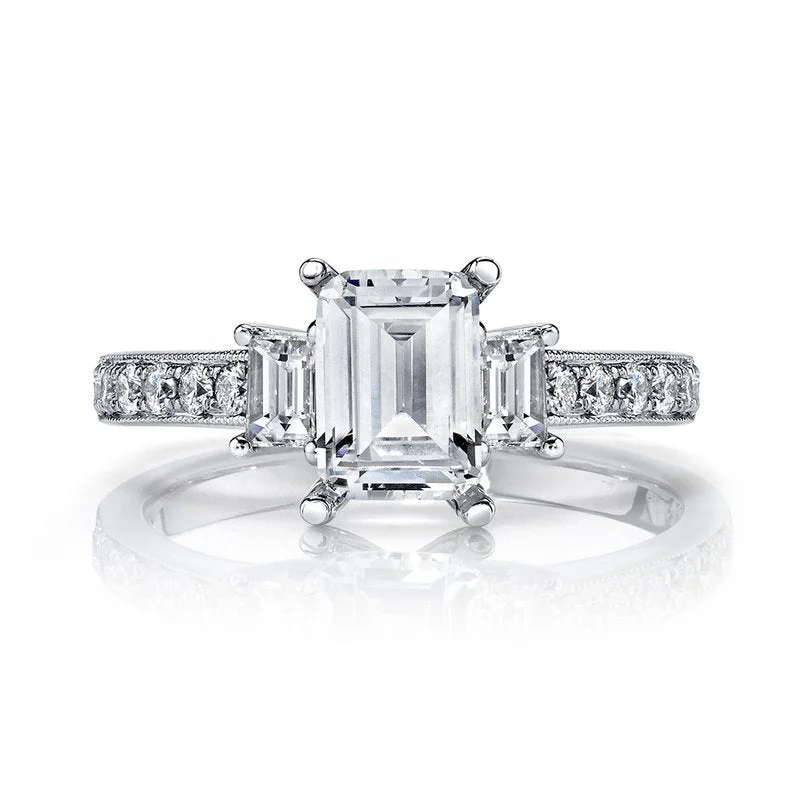 Rings Combo Ideas-Three Stone Plus Ring Setting with Baguette Side Diamonds