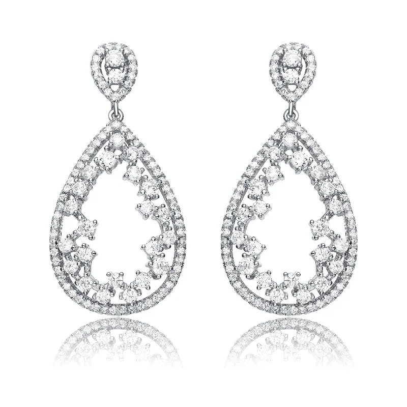 Loud Earrings For Fun-Sterling Silver Teardrop Shaped Clear Cubic Zirconia Accent Drop Earrings