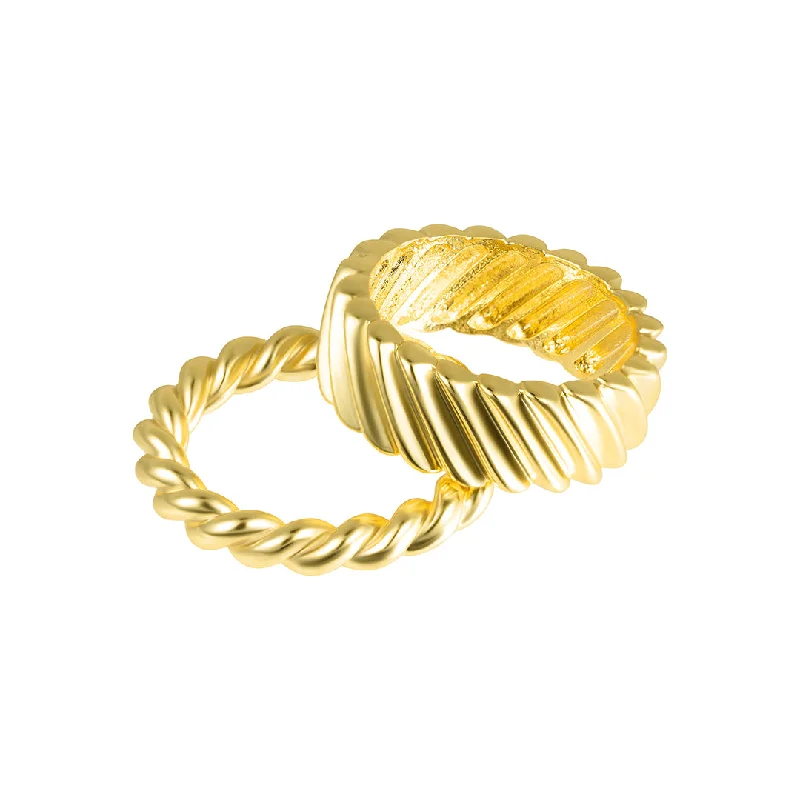 Rings Size Guide-14k Gold Plated Cable and Twist Ring Set