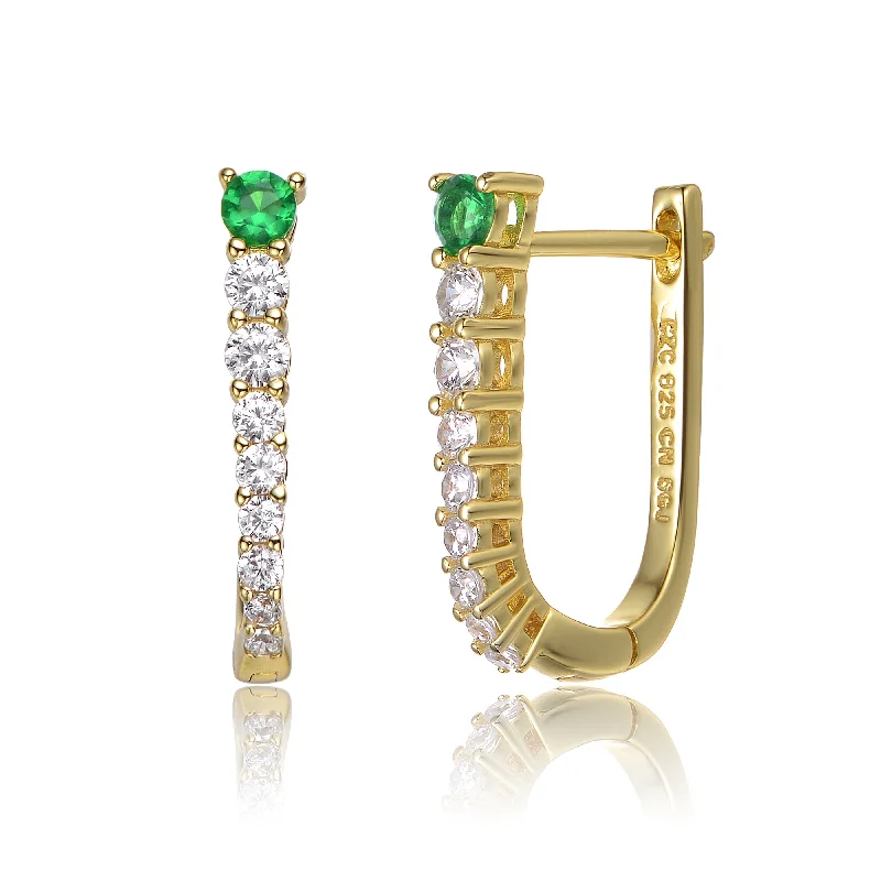 Earrings Hot Picks-Cléo U-Shaped Green Mini Huggie Hoop Earrings