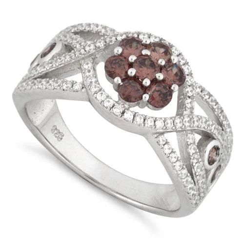 Rings Buff Tips-Sterling Silver Flower Pave CZ Ring