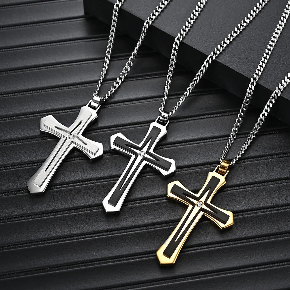 Necklaces Make Reviews-Fashion Cross Stainless Steel Plating Zircon Pendant Necklace 1 Piece