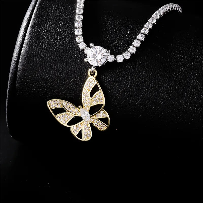 Necklaces Mend Advice-Wholesale Elegant Luxurious Butterfly Copper Plating Inlay K Gold Plated Rhodium Plated Zircon Pendant Necklace