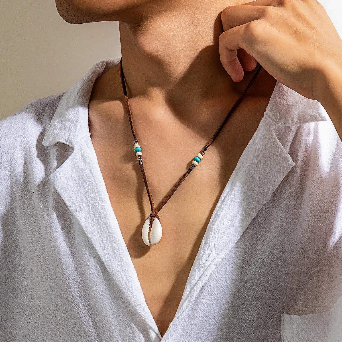 Necklaces With Fine Wires-Simple Style Geometric Seed Bead Shell Korean Velvet Men'S Pendant Necklace