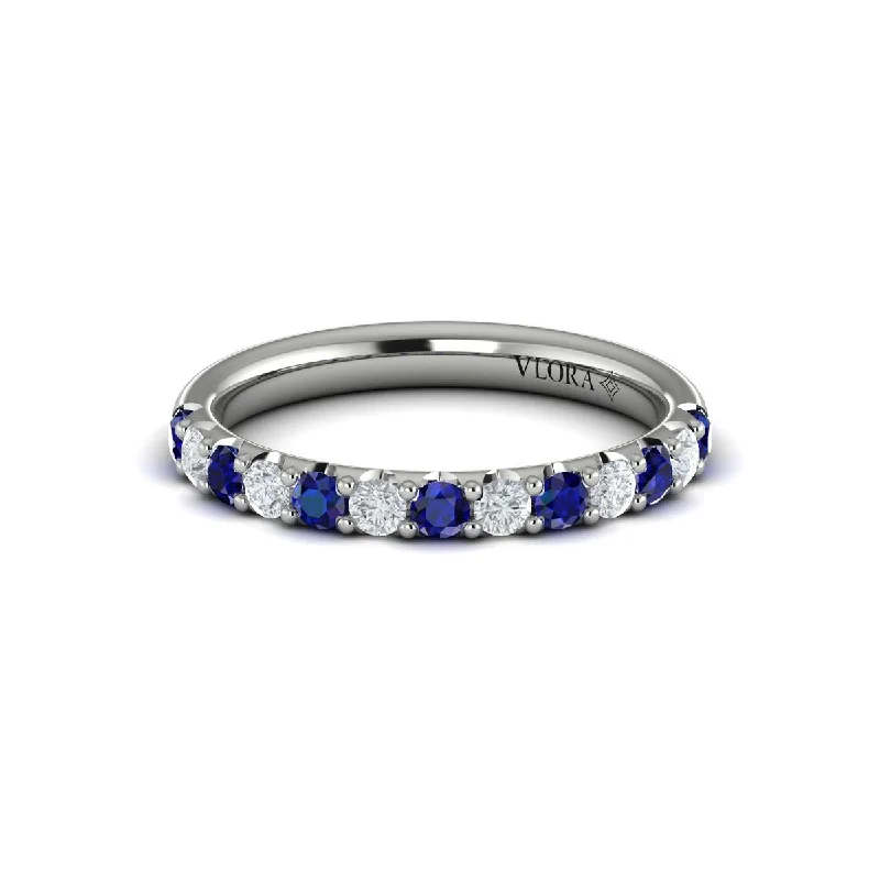 Rings For Bare Looks-Sapphire & Diamond Band in 14K White Gold