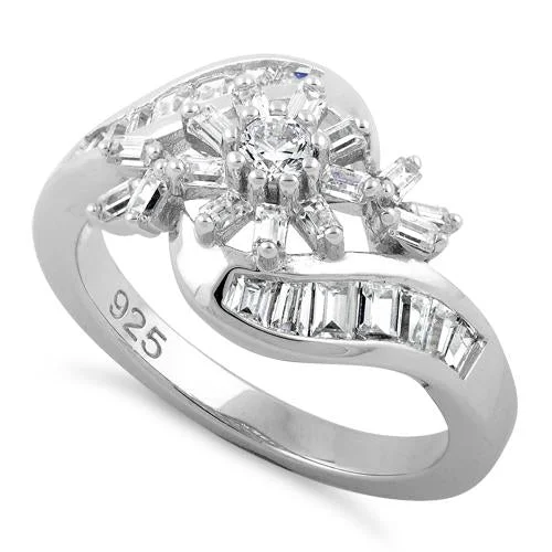 Long Life Rings-Sterling Silver Blooming Flower Clear CZ Ring