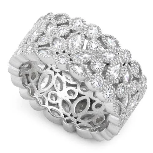 Rings For Heavy Glow-Sterling Silver Petal Eternity CZ Ring