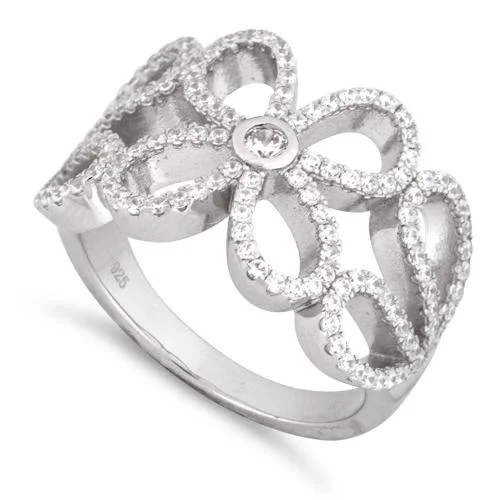 Rings For Broad Looks-Sterling Silver Extravagant Flower CZ Ring