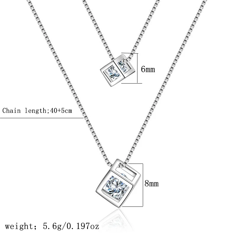 Necklaces With Star Pendants-Ig Style Simple Style Square Sterling Silver Plating Inlay Zircon Silver Plated Double Layer Necklaces