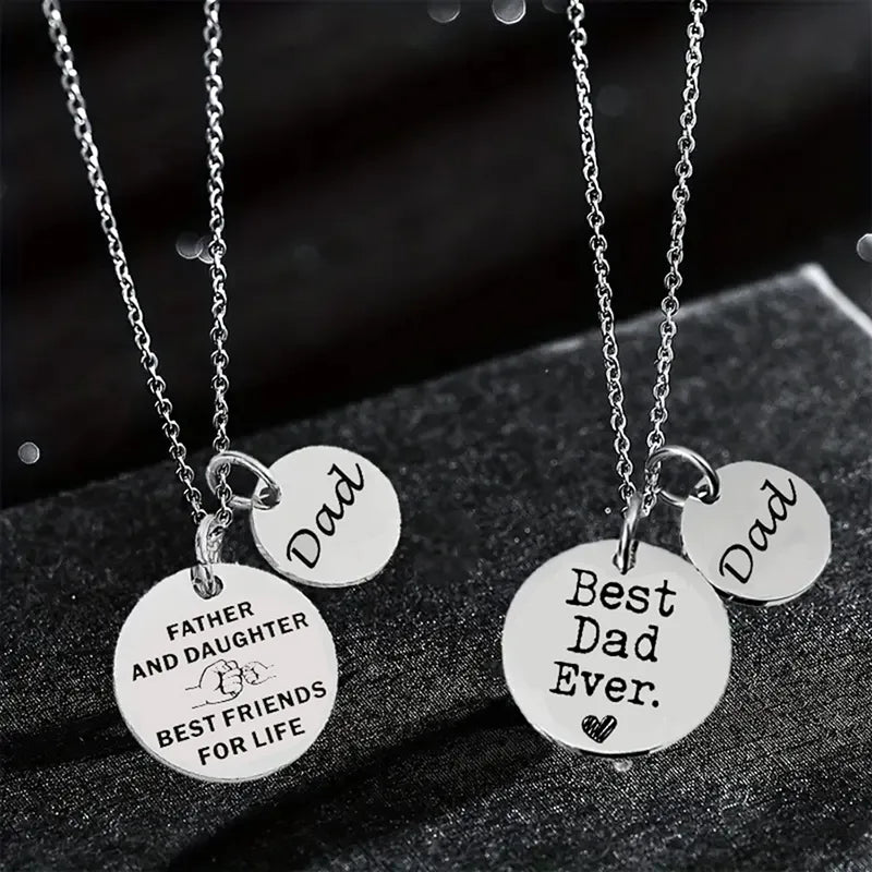 Necklaces For Multi-Layers-Simple Style Commute Round Letter Gesture 304 Stainless Steel Silver Plated Father'S Day Men'S Pendant Necklace