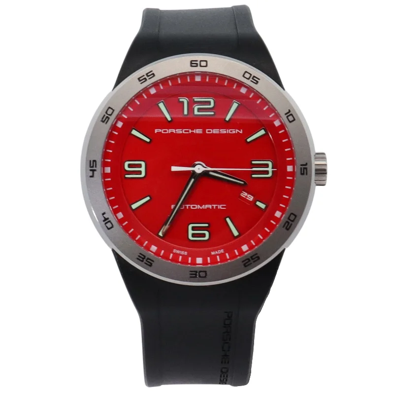 Watches For Suit Pairings-Porsche Design Flat Six 44mm Red Dial Watch Ref# 6310.41.84