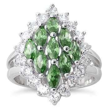 Rings Care Rules-Sterling Silver Elegant Emerald Marquise Cut CZ Ring