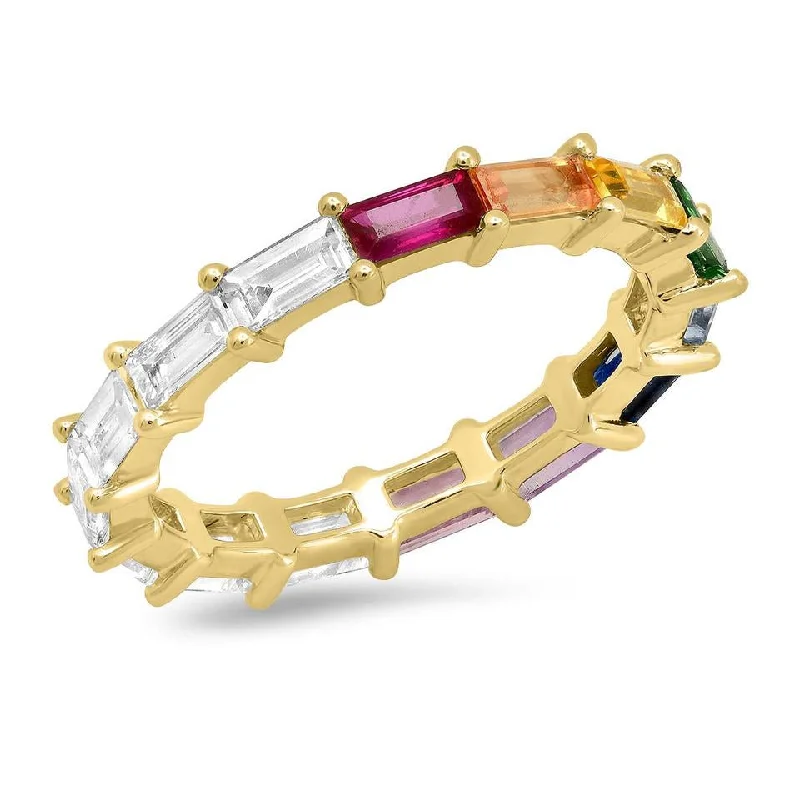 Rings For Wide Knuckles-Rainbow and Diamond Baguette Ring