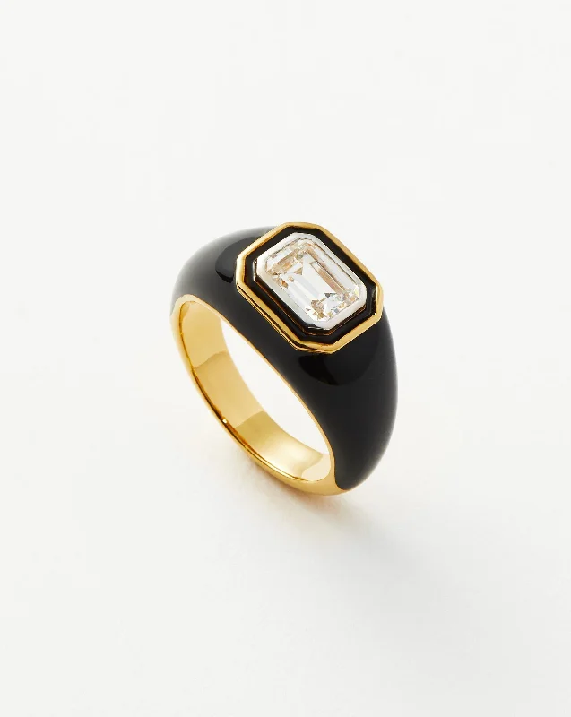 Rings For Golden Years-Enamel & Stone Dome Statement Ring | 18ct Gold Vermeil/Black