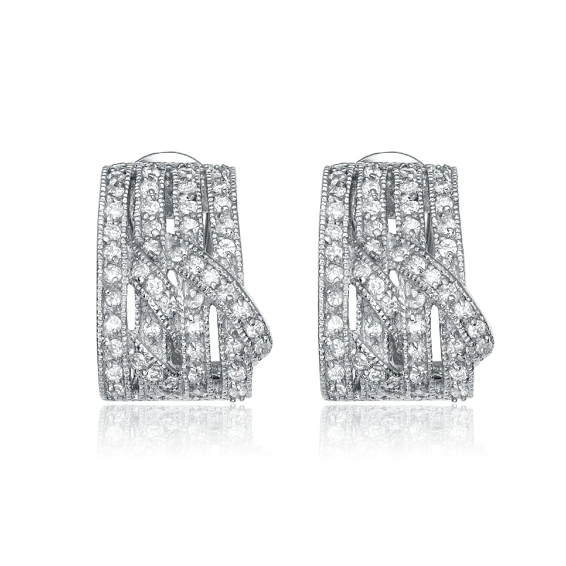 Best Hard Earrings-Sterling Silver Cubic Zirconia Four Column Earrings