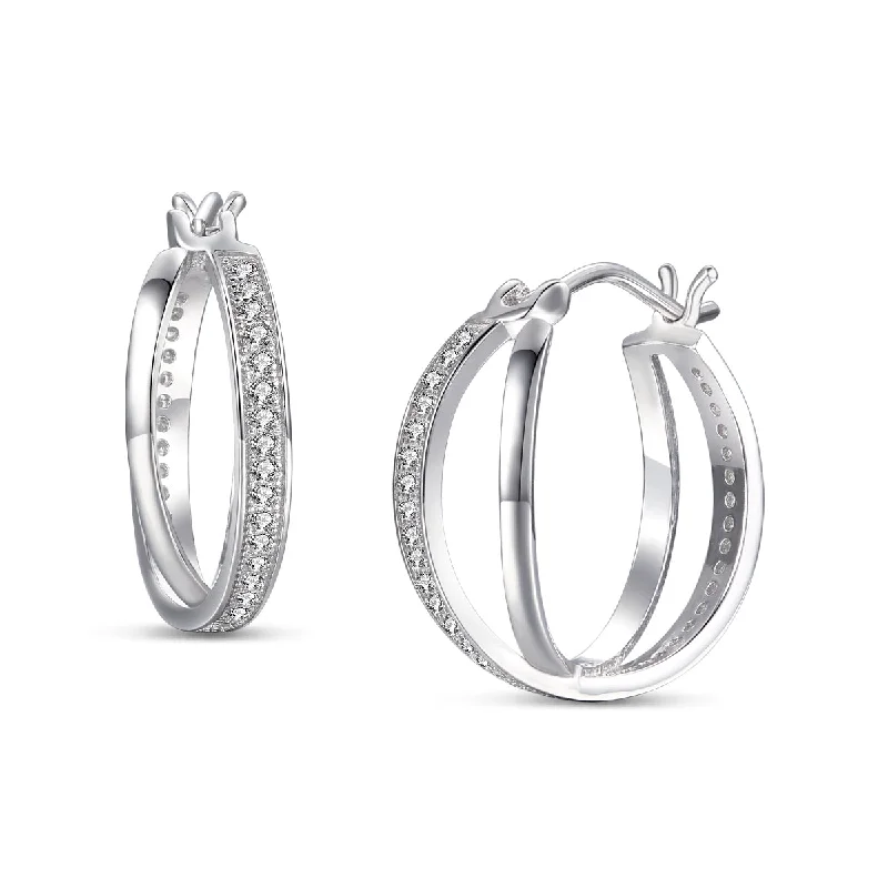 Earrings For Wise Women-Sparkling Sterling Silver and Cubic Zirconia Hoop Earrings