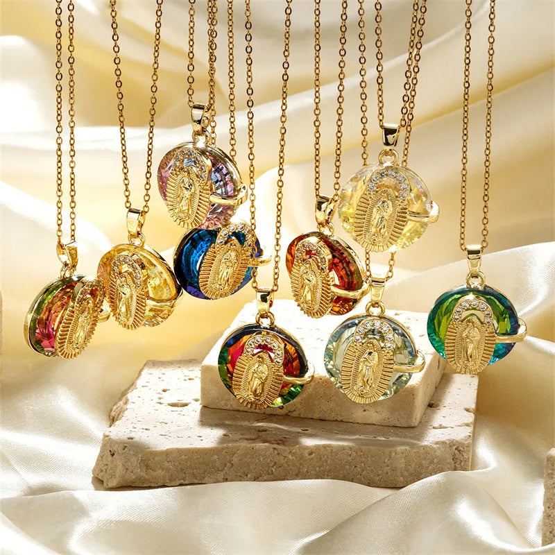 Necklaces Promo Offers-304 Stainless Steel Copper K Gold Plated Inlay Human Artificial Crystal Zircon Pendant Necklace