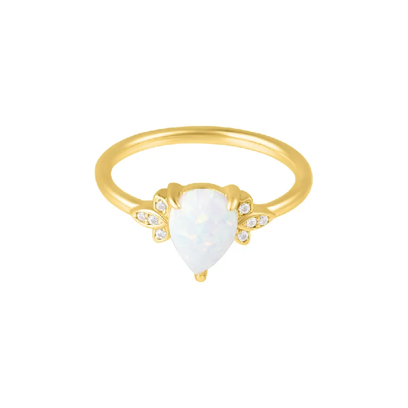 Rings For Packed Venues-Opal Pear Cut and Moissanite Ring 14k gold vermeil