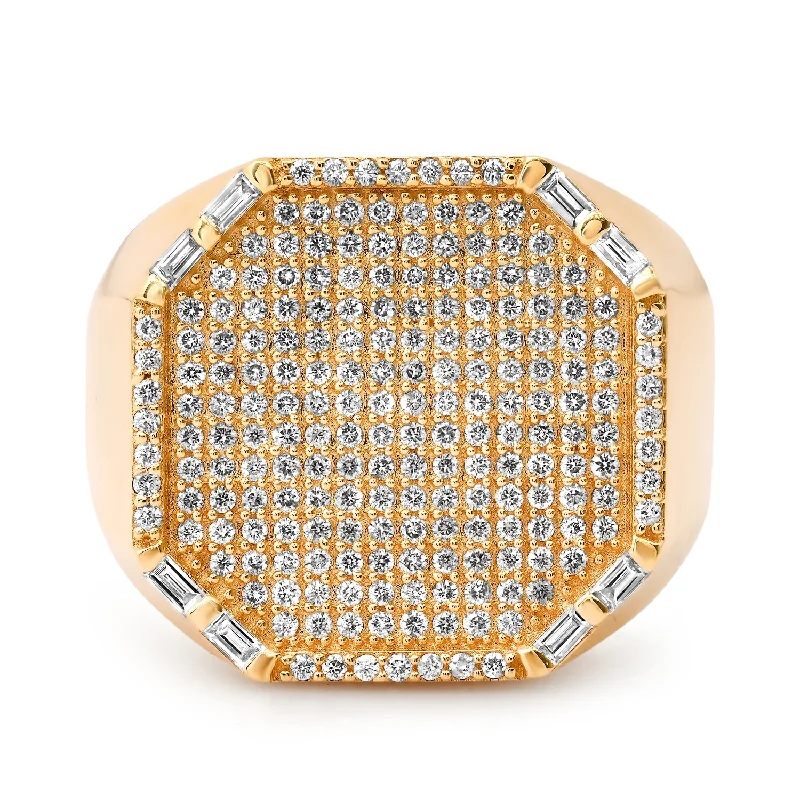 Rings For Bright Wear-Pave & Baguette Diamond Elevated Signet Ring