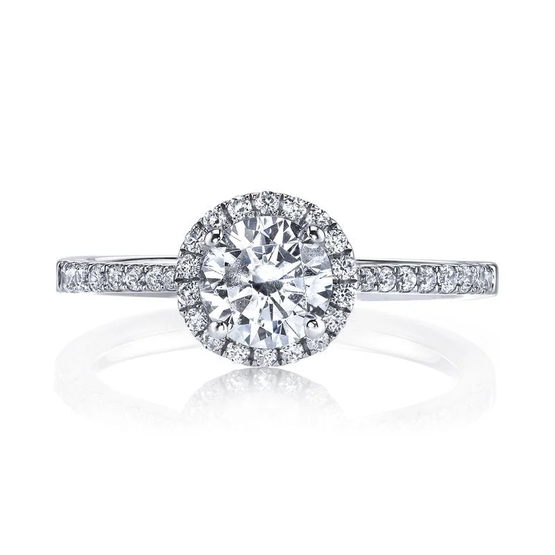 Rings With Thick Settings-Solitaire Ring Setting With Diamond Halo and Band