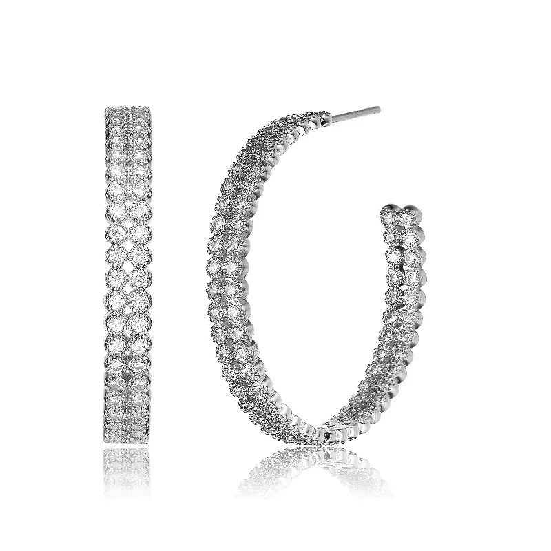 Earrings For Dinner Dates-Cléo Double Row Open Hoop Earrings