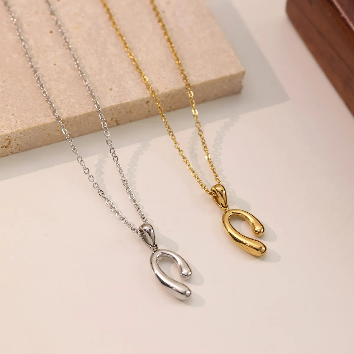 Necklaces Deal Tips-Stainless Steel White Gold Plated Gold Plated Vintage Style Simple Style Solid Color Plating Three-dimensional Pendant Necklace