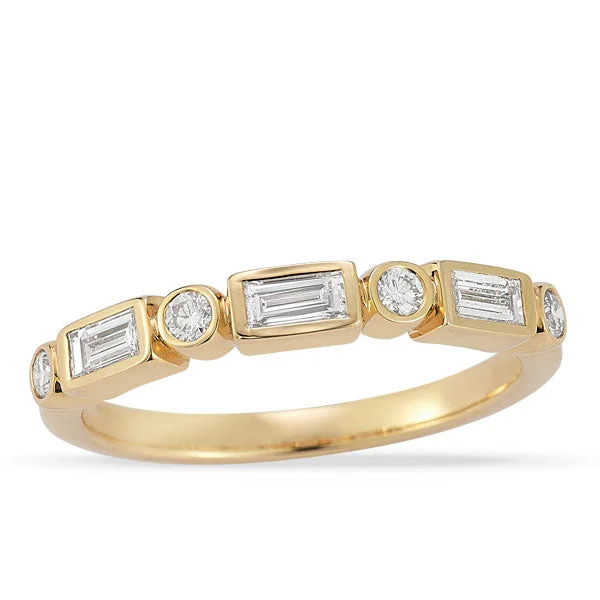 Rings For Fine Stones-Grown Diamond Baguette & Round Band in 14K Yellow Gold