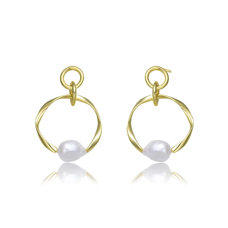 Earrings Cost Tips-Brigitte Double Golden Ribbon Pearl Earrings