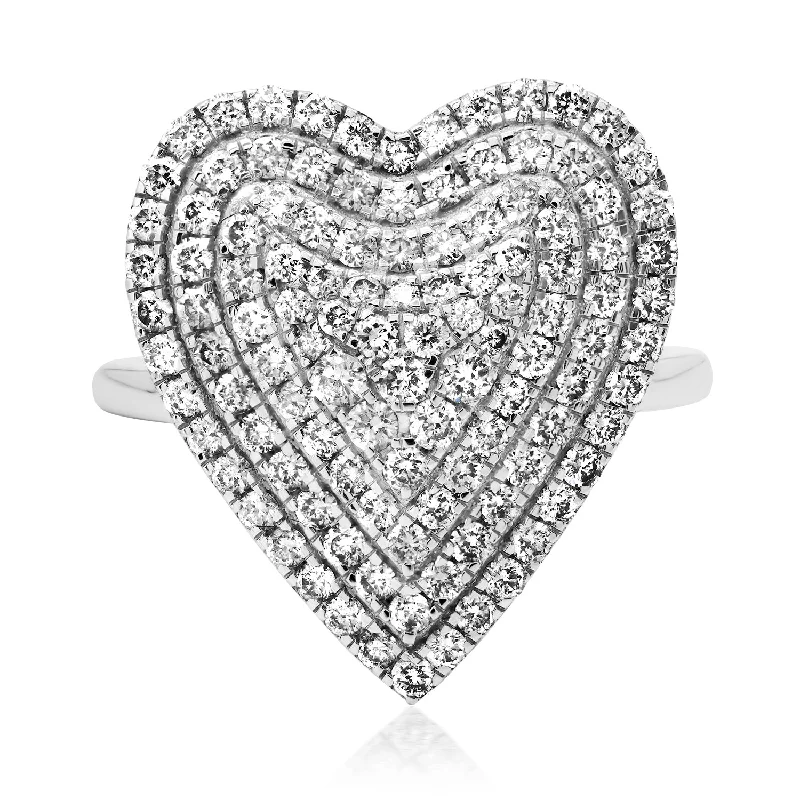 Rings With Star Designs-Classic Pave Diamond Heart Statement Ring