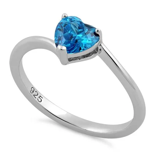 Rings For Big Gems-Sterling Silver Blue Topaz Heart CZ Ring