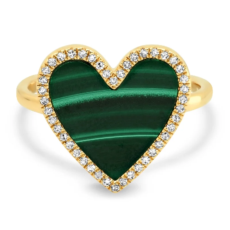 Best Swift Rings-Malachite Heart with Diamond Frame Ring