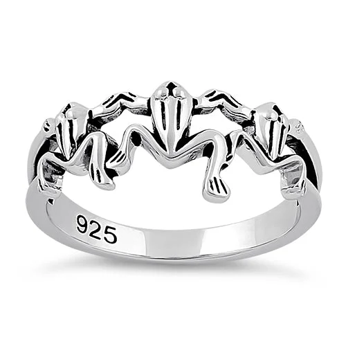 Rings For Calm Fans-Sterling Silver Triple Frogs Ring