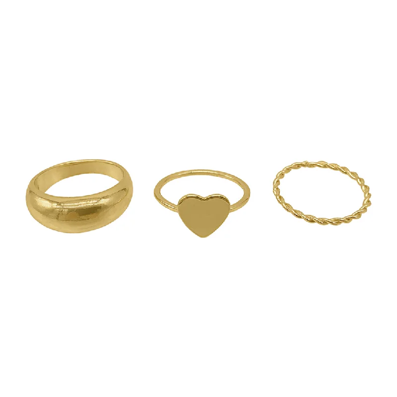 Best Pick Rings-14k Gold Plated Heart Ring Set