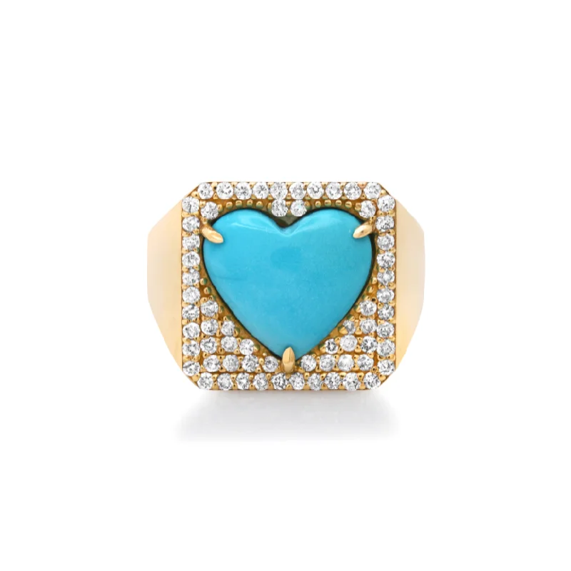 Rings For Thin Joints-Turquoise Heart & Diamond Statement Ring