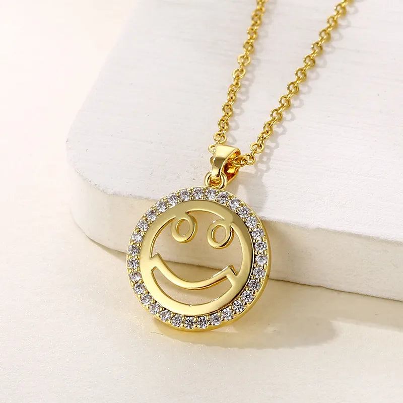 Necklaces Plating Types-Stainless Steel 18K Gold Plated Cute Modern Style Plating Inlay Smile Face Zircon Pendant Necklace