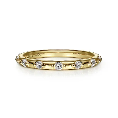 Rings For Thin Use-Diamond Station Stackable Ring in 14K Yellow Gold