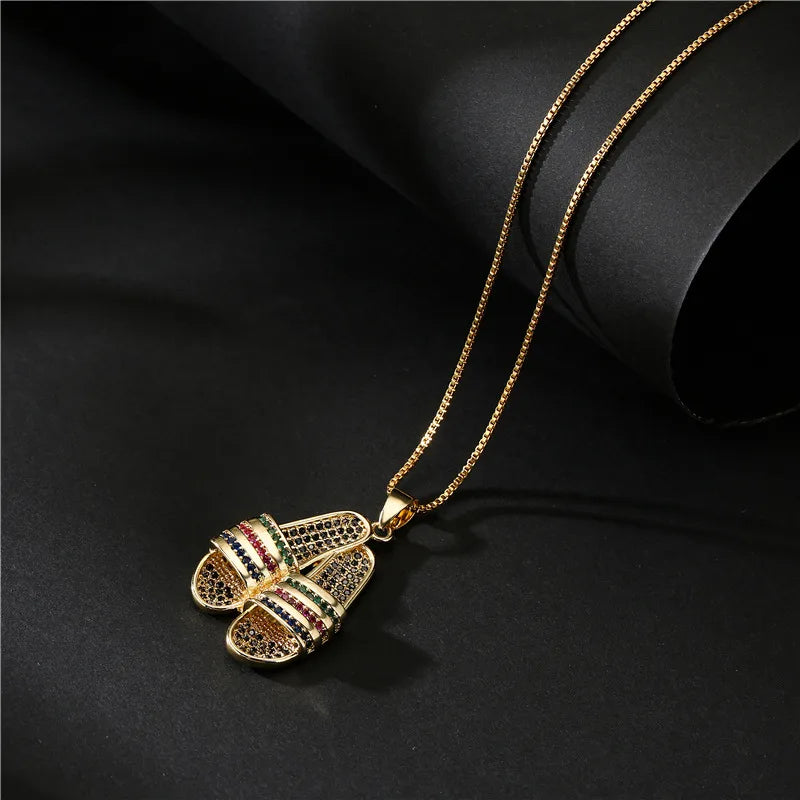 Wild Necklaces For Fun-Copper Inlay Slippers Zircon Pendant Necklace