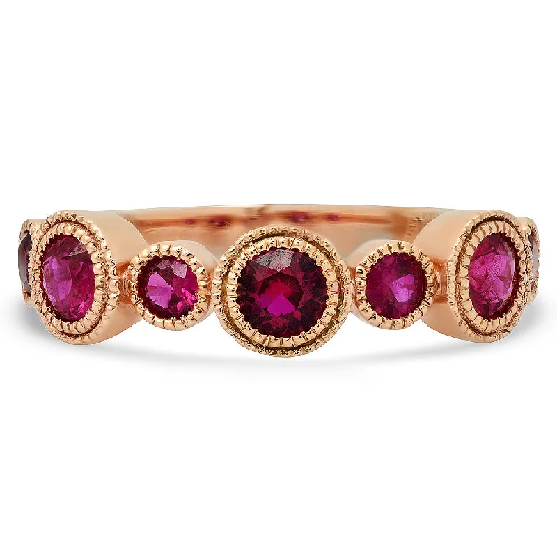 Rings For Bead Sets-Milgrain Bezel Ruby Band Ring