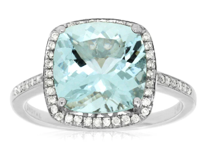 Rings Glow Guide-14k White Gold Aquamarine and Diamond Ring