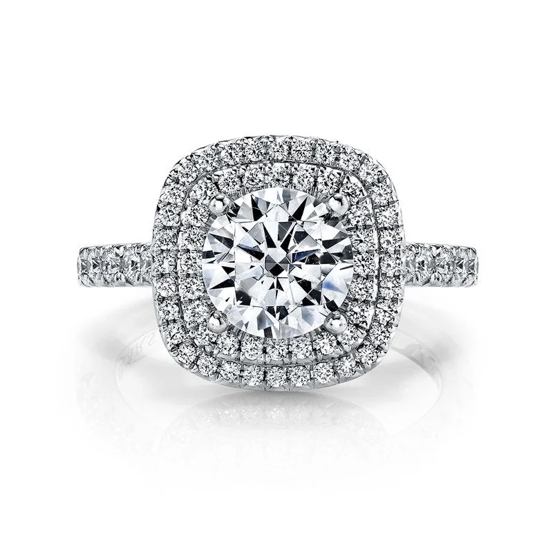 Rings For Sand Shine-Solitaire Ring Setting With Double Diamond Halo and Diamond Band