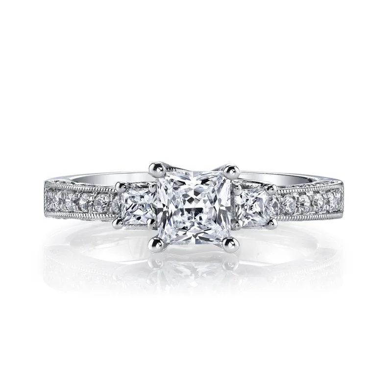 Rings Glint Guide-Three Stone Plus Ring Setting With Princess Cut Side Diamonds