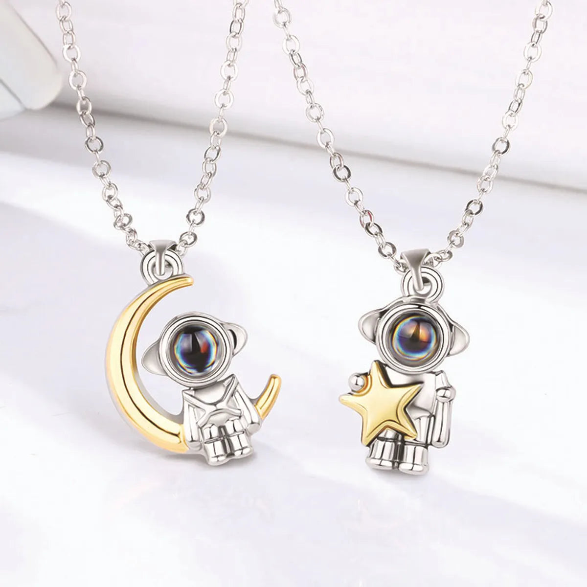 Necklaces For Country Wear-Cute Streetwear Astronaut Star Moon Alloy Plating Valentine's Day Couple Pendant Necklace