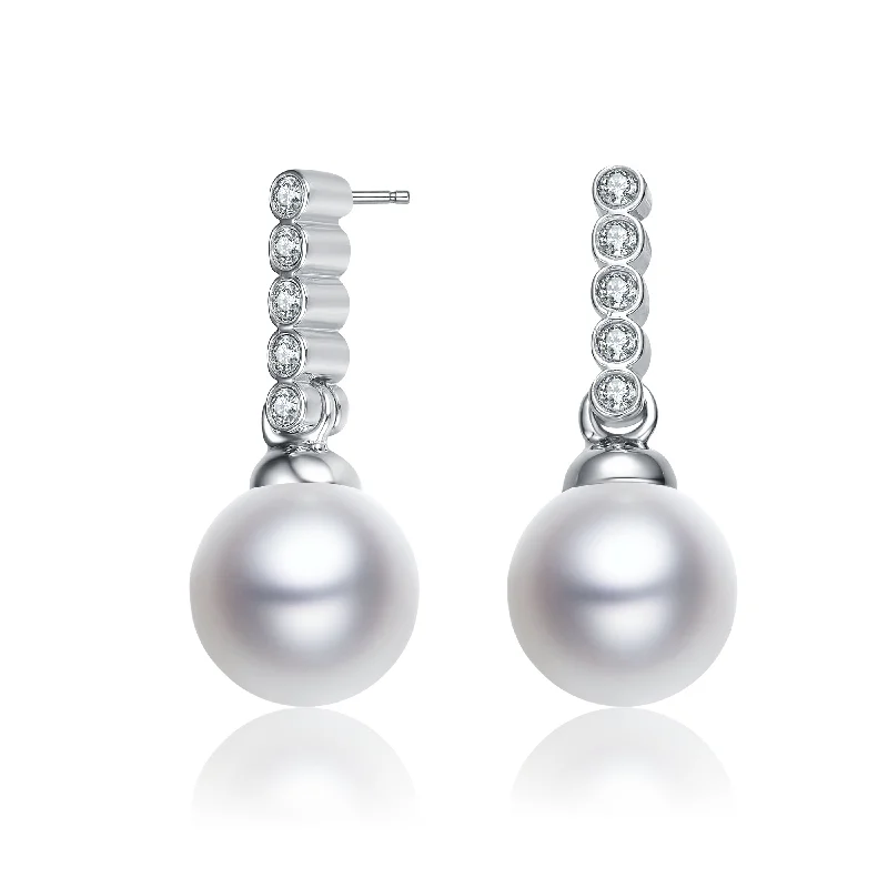 Earrings With Secure Backs-Delphine Pearl Round Cubic Zirconia Drop Limited Edition Earrings